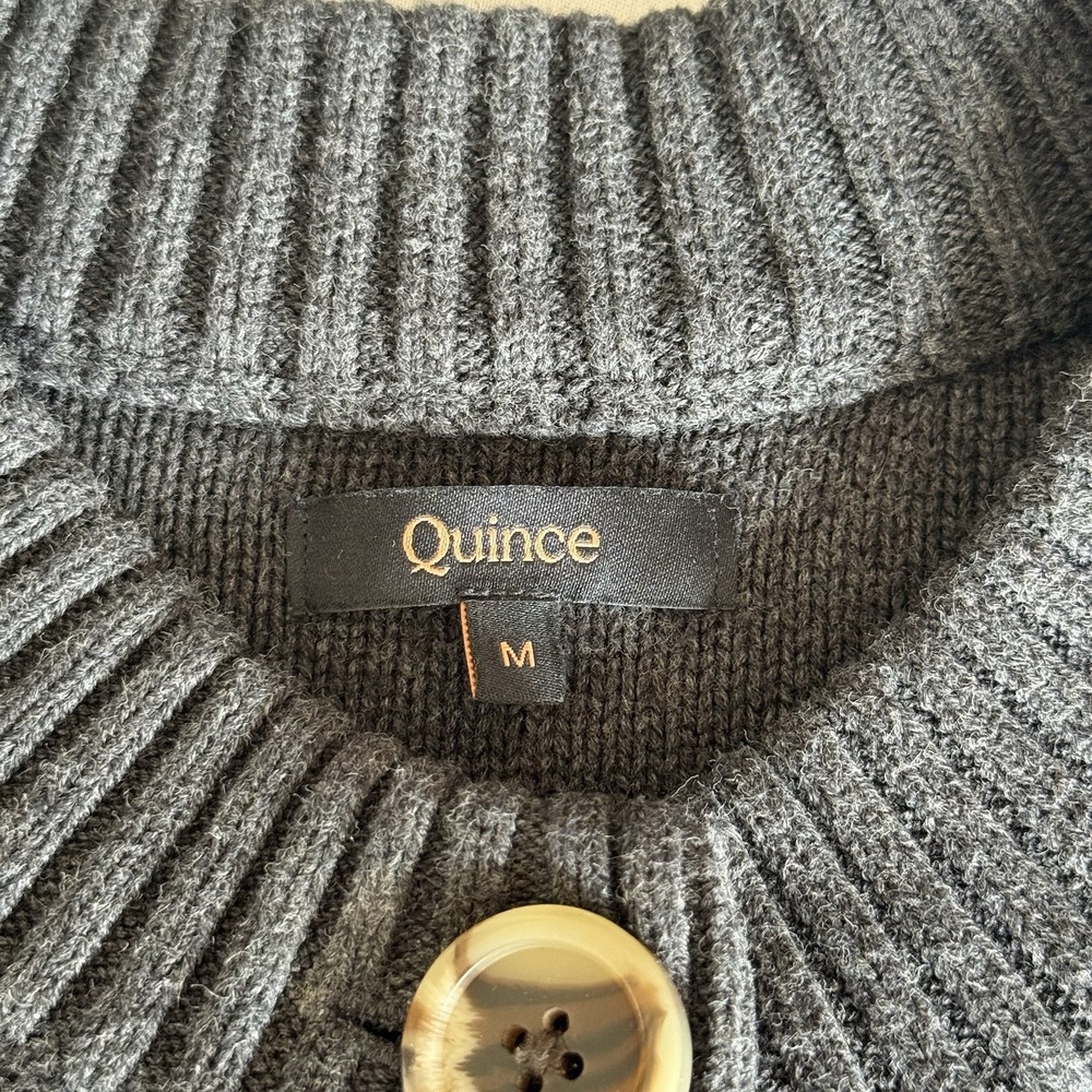 Quince Women 100% Organic Cotton Fisherman Boxy Cropped Cardigan Size M Gray - Picture 7 of 12